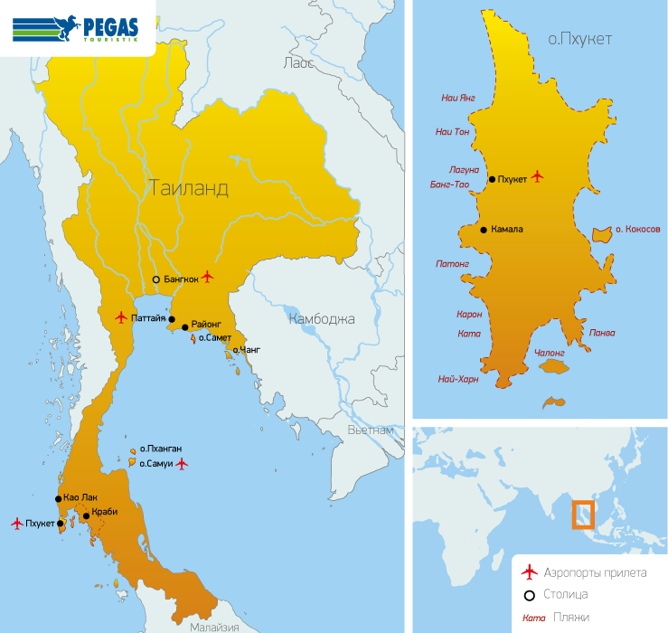 Карта таиланда с курортами на русском языке